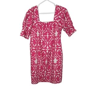 Milly of New York Shift Dress Puff Sleeve Square Neck Pink White Womens Size 4